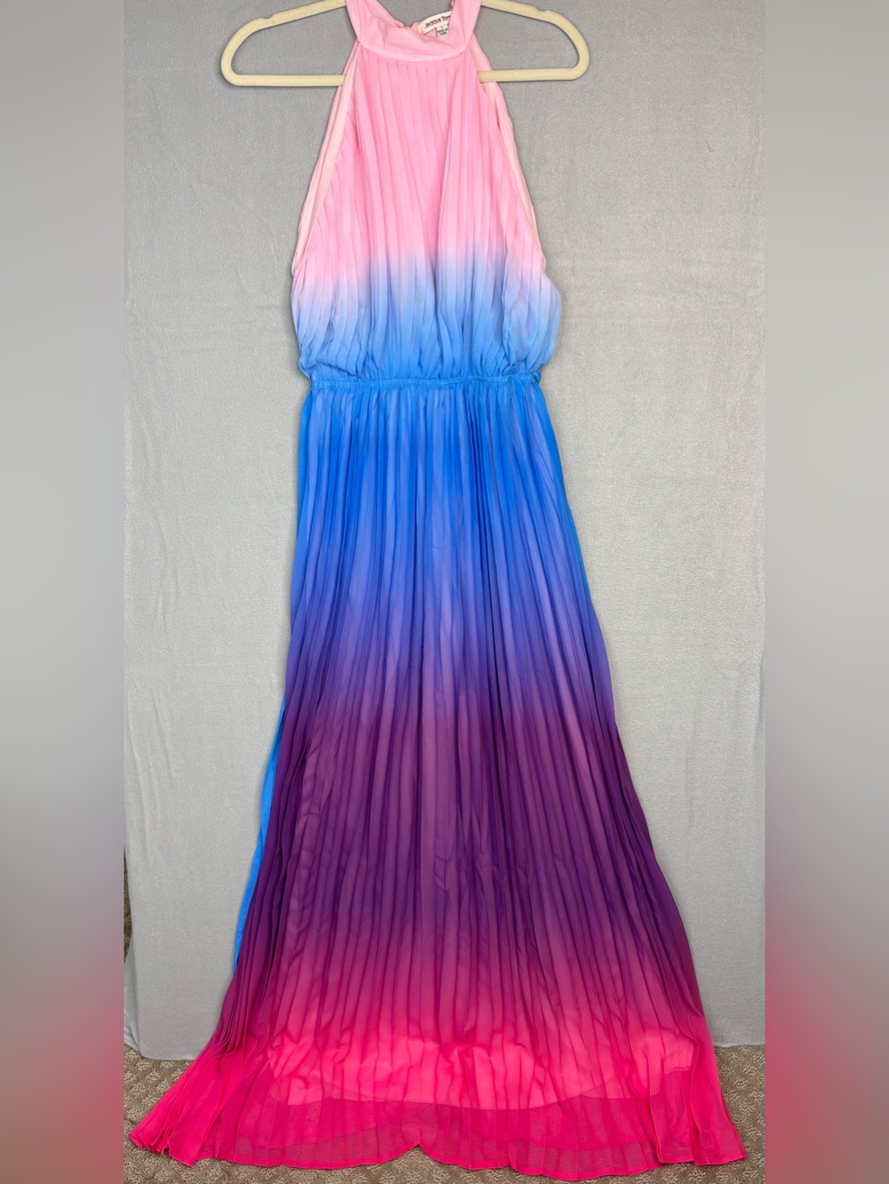Jealous Tomato Ombre Pleated Halter Maxi Dress S Pink Blue Purple